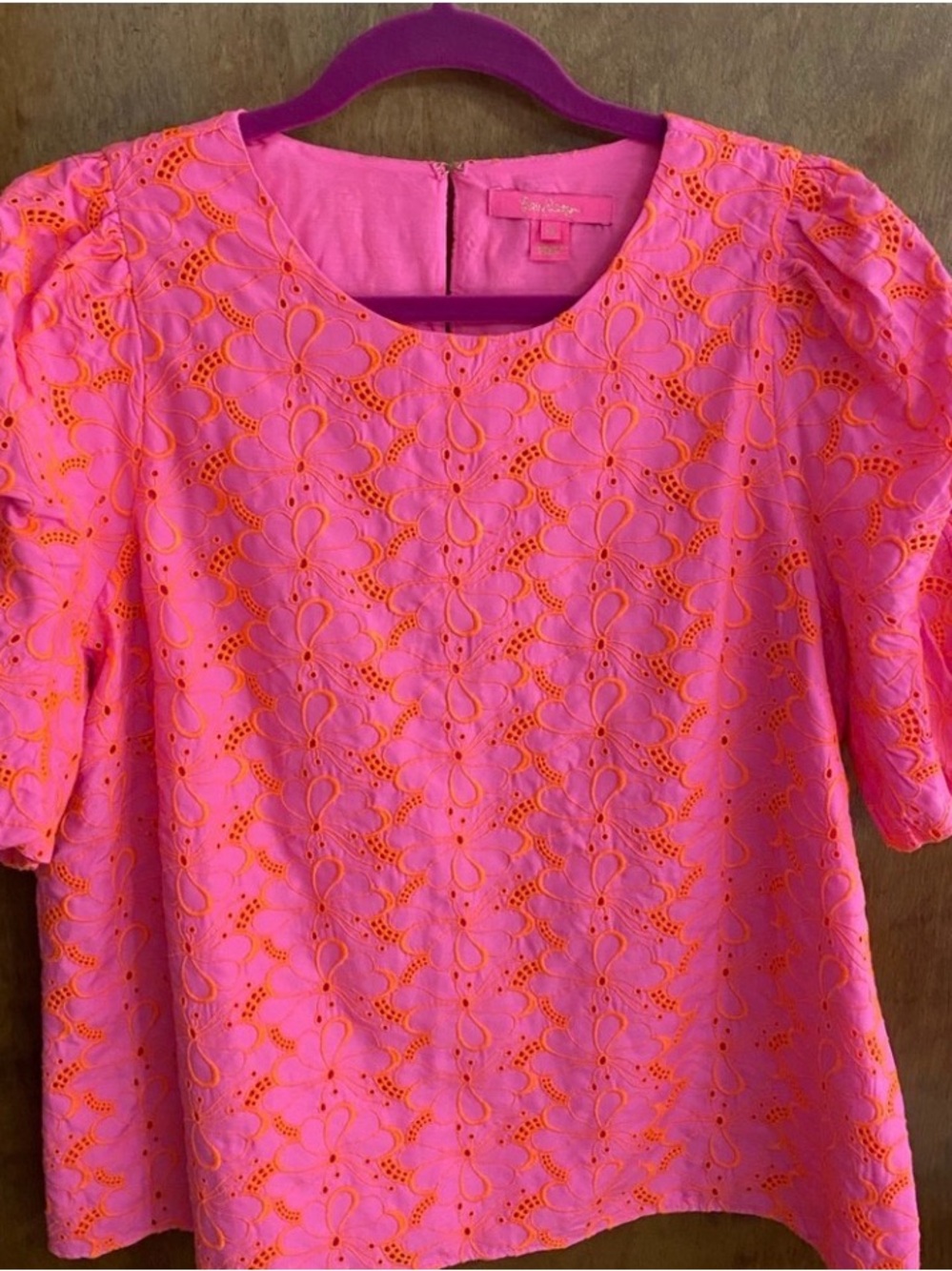 Lilly Pulitzer Pink Eyelet Lailah Tunic | XL | Orange Embroidered Flowers - Picture 3 of 13